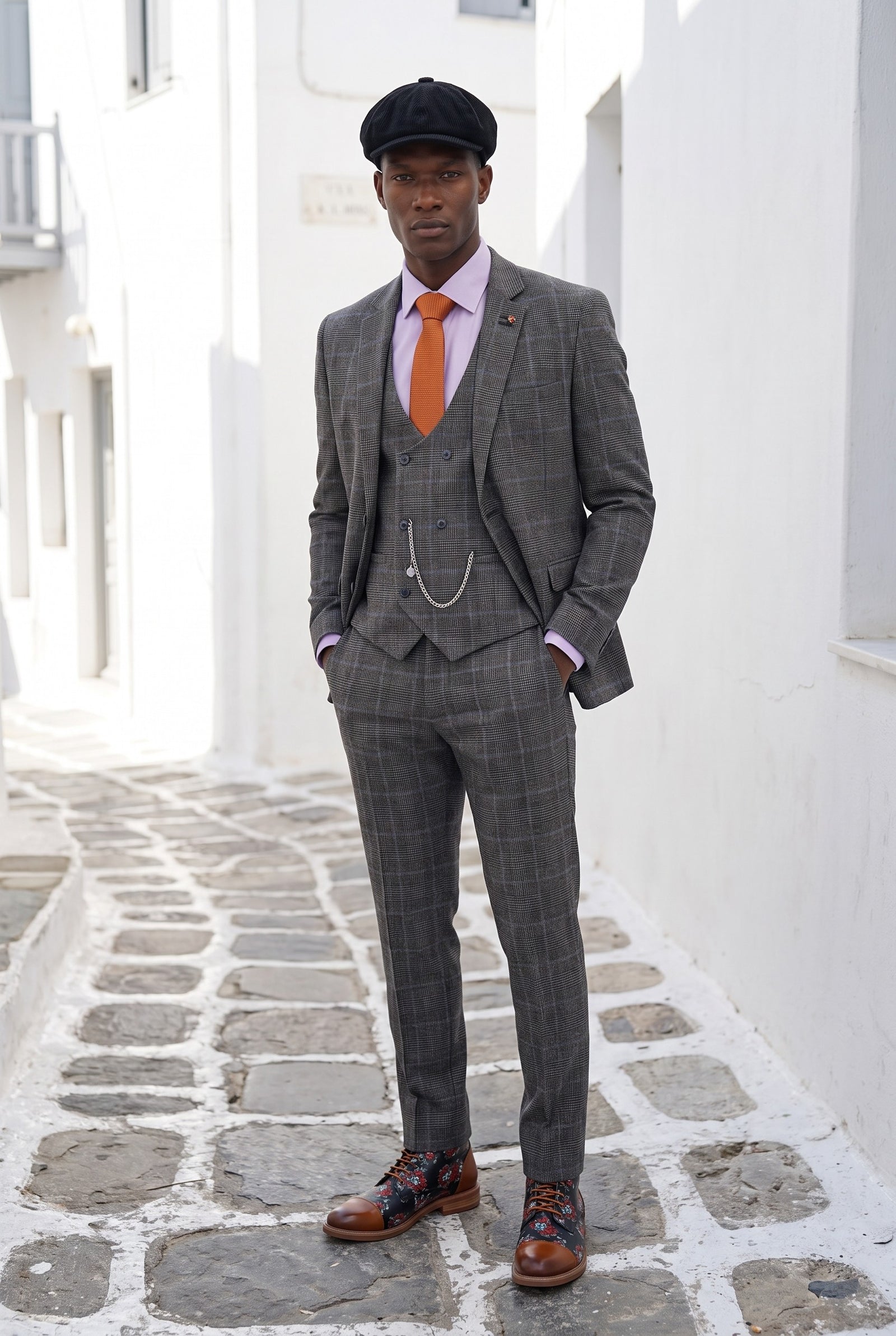 Look #994 styled with Cavani Power - Grå Glen Check 3-delt jakkesæt