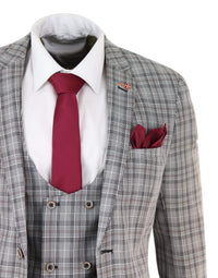 Mens Grey Tweed Check 3 Piece Suit