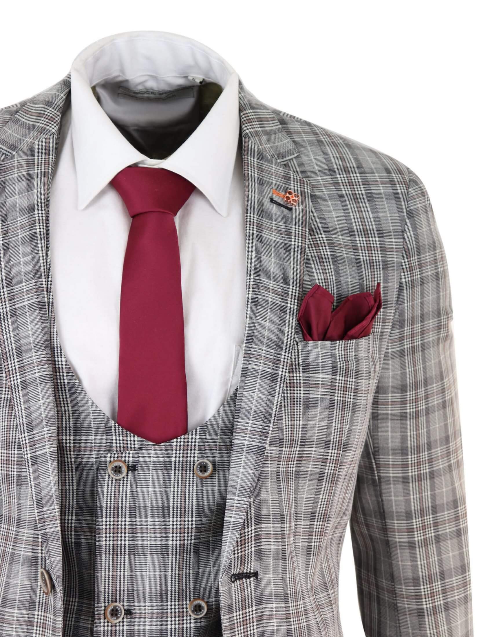 Mens Grey Tweed Check 3 Piece Suit