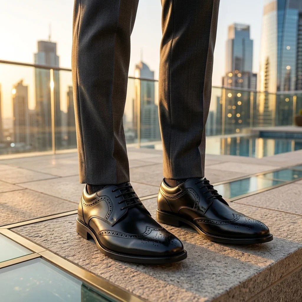 Cambridge - Herre Sorte Wingtip Brogue Derbysko