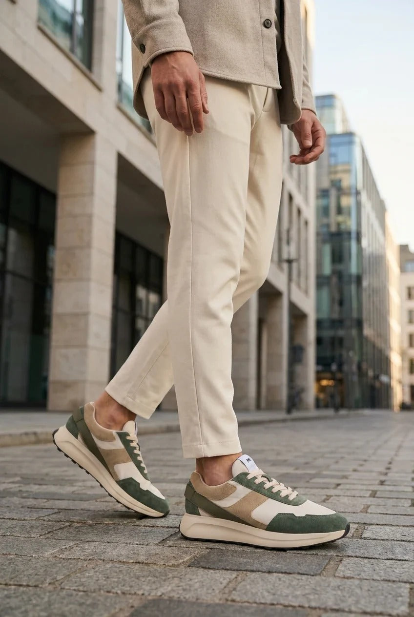 Canbera - Herre salviegrønne letvægtssneakers i ruskind