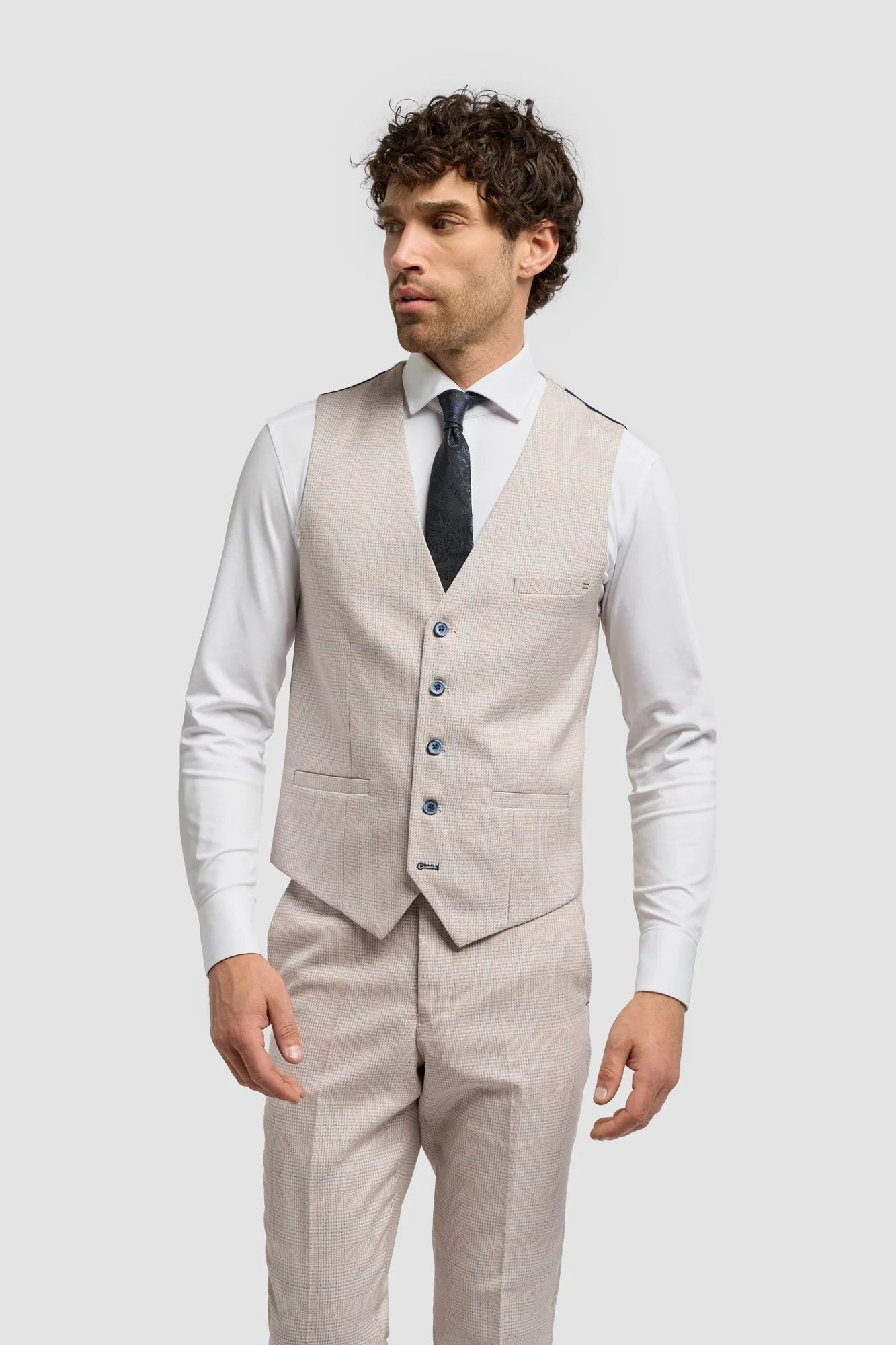 Caridi - Herre Tweed Beige Bryllupsvest