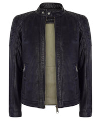Real Leather Navy-Blue Biker Jacket for Men