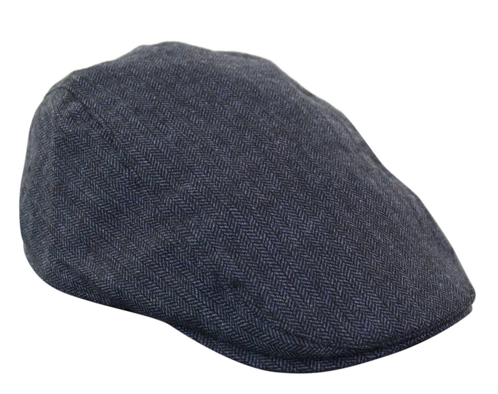Cavani Martez Hat - Mens Grandad Hat Navy Blue Flat Cap Herringbone Vintage Retro Del Boy Classic Gatsby Peaky Blinders