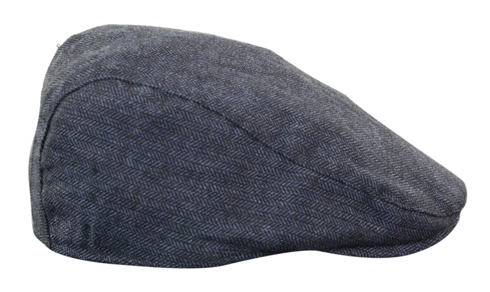 Cavani Martez Hat - Mens Grandad Hat Navy Blue Flat Cap Herringbone Vintage Retro Del Boy Classic Gatsby Peaky Blinders