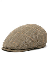Cavani Albert Herre Tweed Flad Kasket - Sildebensfarvet Tweed Uld Bedstefar Flade Hatte Vintage - Tan Brun/Antracitgrå