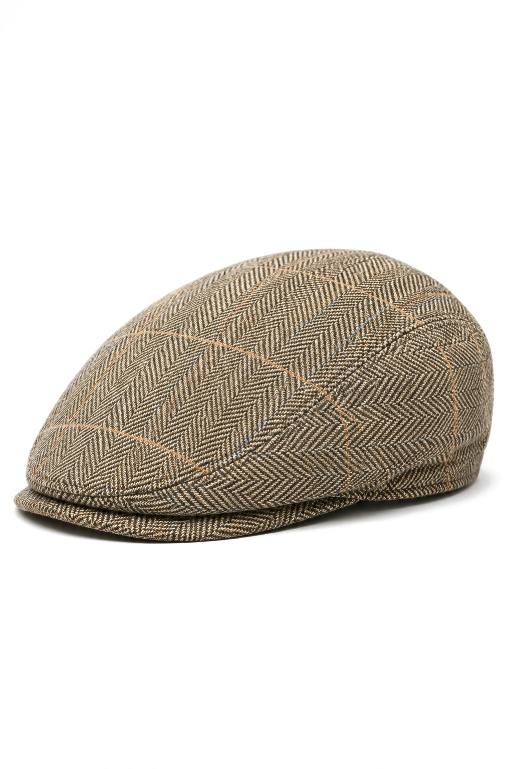 Cavani Albert Herre Tweed Flad Kasket - Sildebensfarvet Tweed Uld Bedstefar Flade Hatte Vintage - Tan Brun/Antracitgrå
