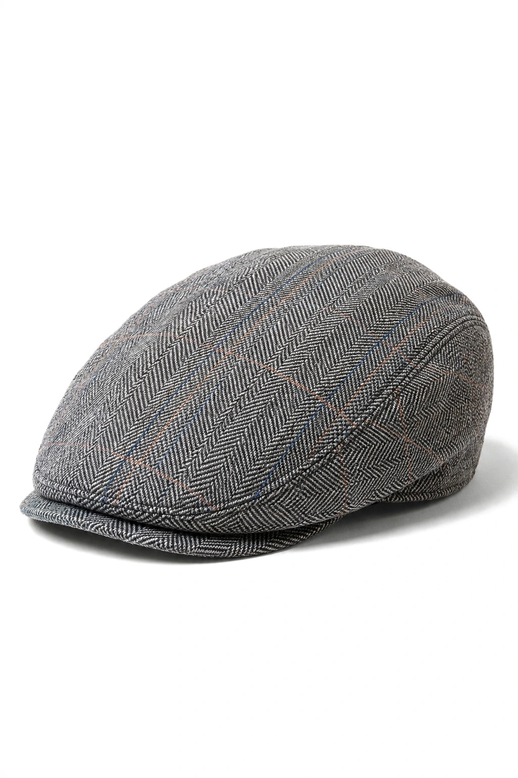 Cavani Albert Herre Tweed Flad Kasket - Sildebensfarvet Tweed Uld Bedstefar Flade Hatte Vintage - Tan Brun/Antracitgrå