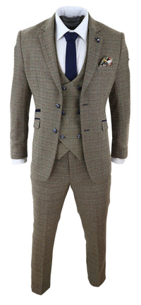 Cavani Ascari - Men's 3 Piece Oak Brown Tweed Check Suit