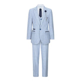 Boys 3 Piece Check Suit Tweed Light Blue Tailored Fit Wedding Peaky Classic