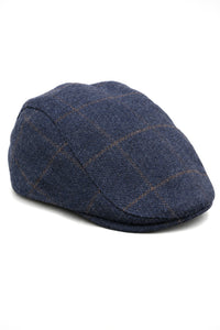 Cavani Kempson Flad Kasket - Herre Tweed Uld Ternet Bedstefarhue Vintage - Olivengrøn/Marineblå