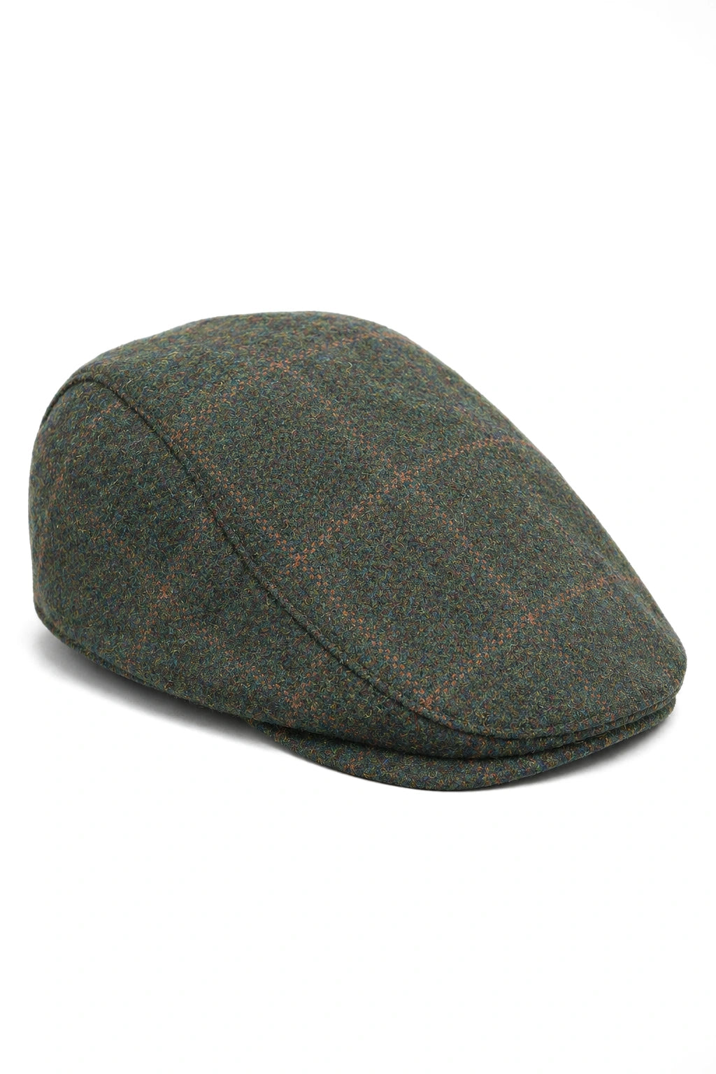 Cavani Kempson Flad Kasket - Herre Tweed Uld Ternet Bedstefarhue Vintage - Olivengrøn/Marineblå