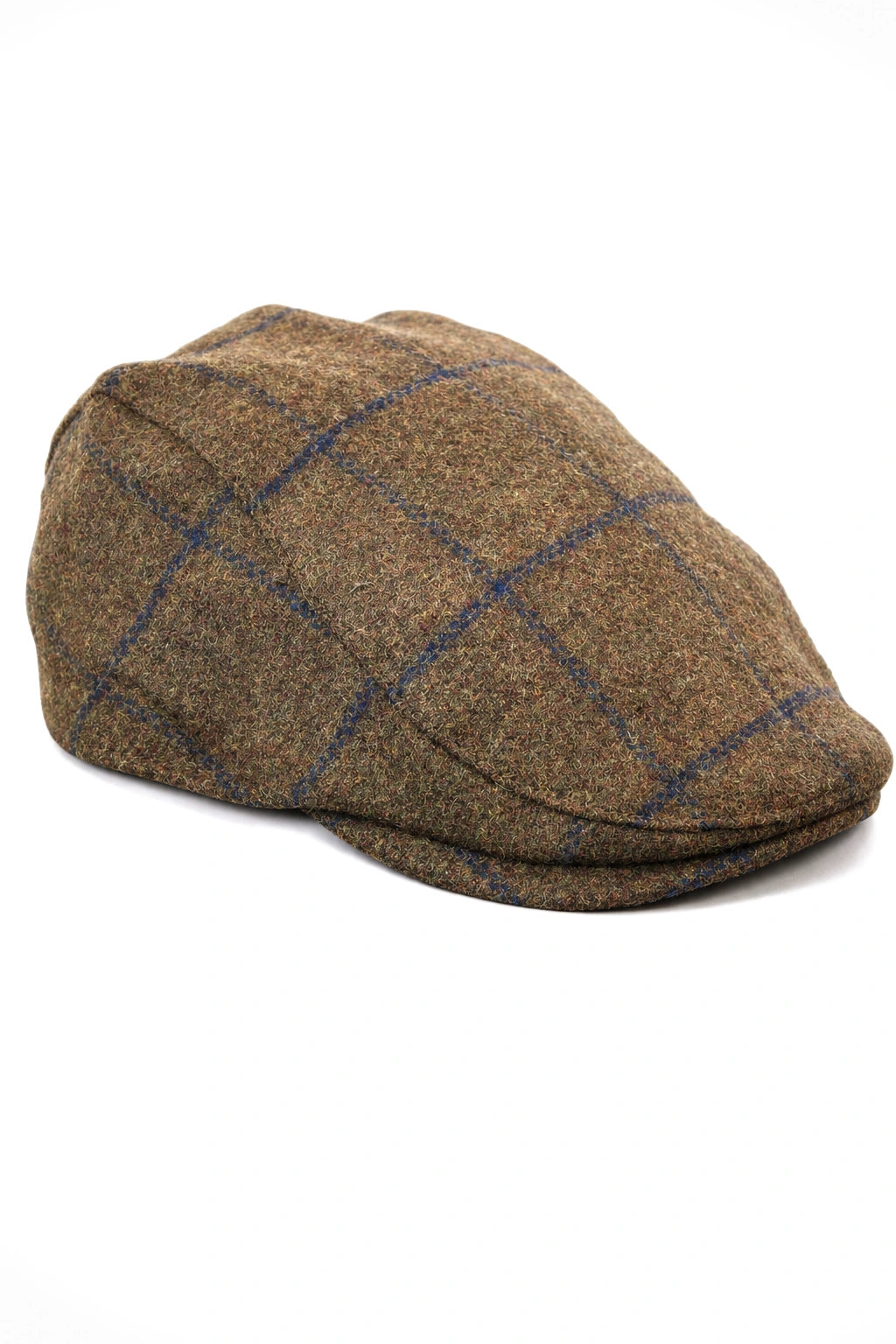 Cavani Kempson Flad Kasket - Herre Tweed Uld Ternet Bedstefarhue Vintage - Olivengrøn/Marineblå