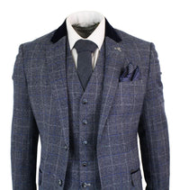 Cavani Miles - Mens Blue Navy 3 Piece Tweed Suit Herringbone Vintage Peaky Blinders 1920's Retro