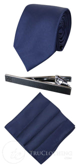 Cavani Satin Tie - Mens Matching Satin Silk Tie Hanky Hankerchief & Tie Clip Polka Dot Wedding Prom Office