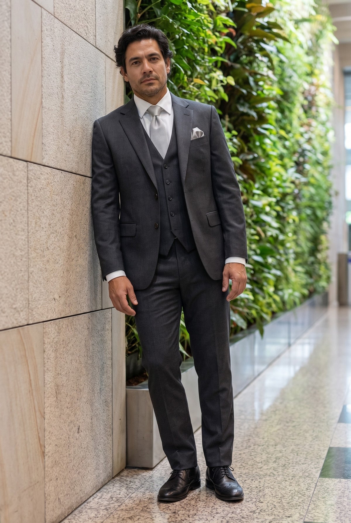 Look #814 styled with Herre Mørkegrå Antracitgrå 3-delt Jakkesæt Klassisk Søm Bryllup Sommer Galla Klassisk