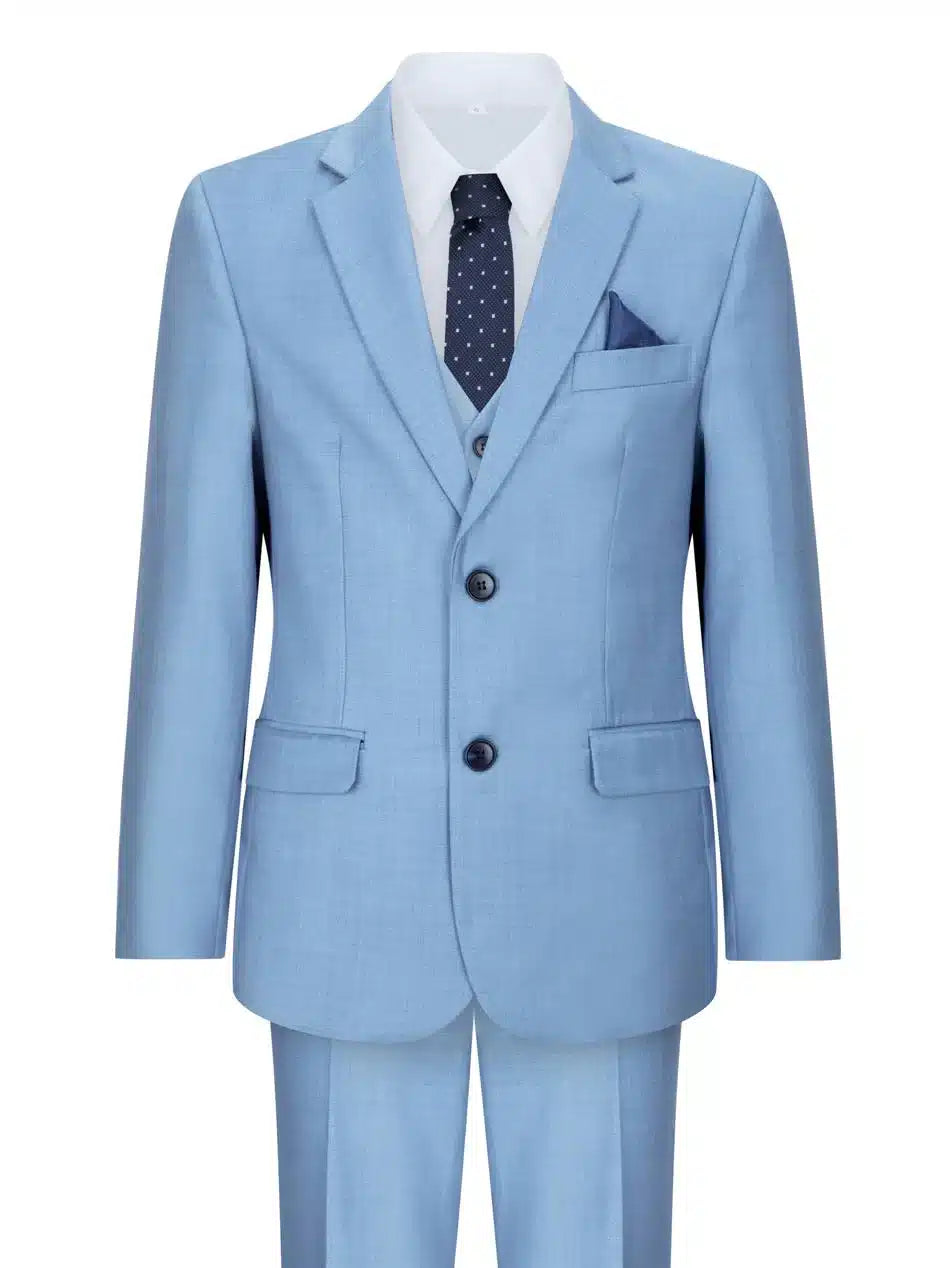 Boys 3 Piece Suit Sky Blue Light Wedding Party Christening Smart Formal