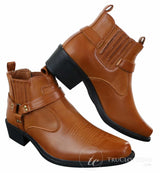 CLASSIQUE MBO 3136 Mens Tan Brown Black Ankle Boots Leather Slip On Cowboy Western Riding Buckle