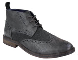 Mens Leather & Tweed Laced Ankle Boots