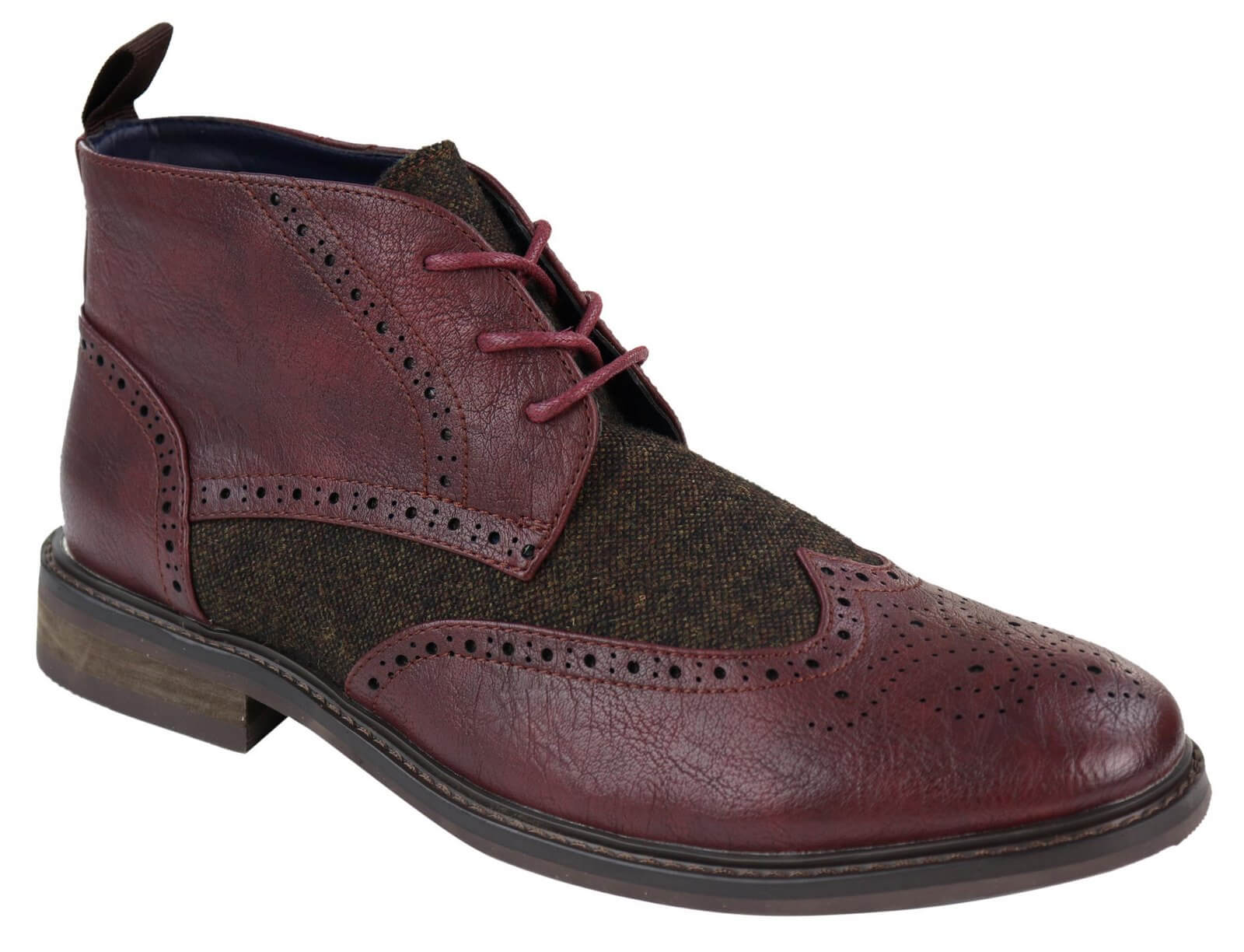 Mens Leather & Tweed Laced Ankle Boots