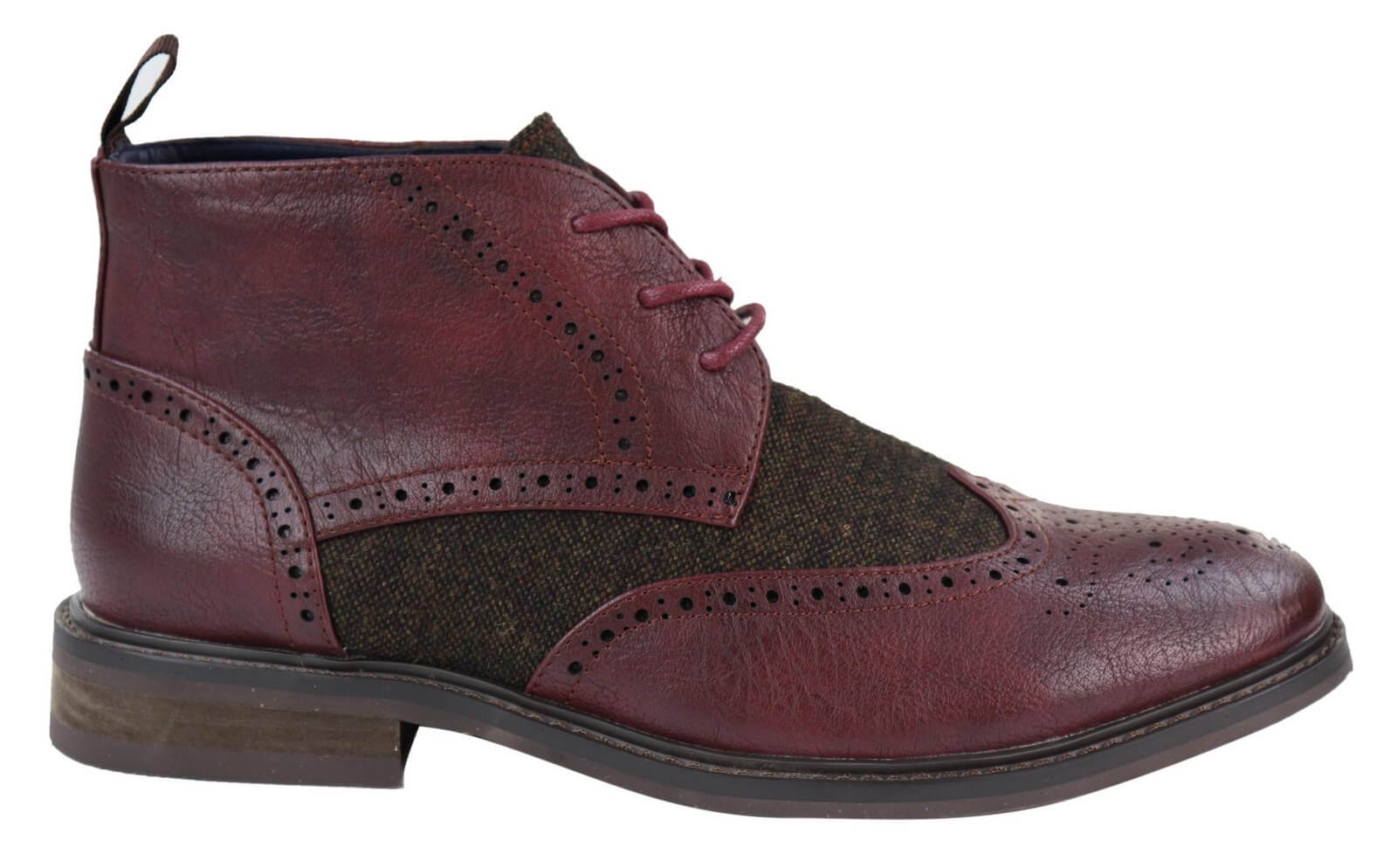 Mens Leather & Tweed Laced Ankle Boots