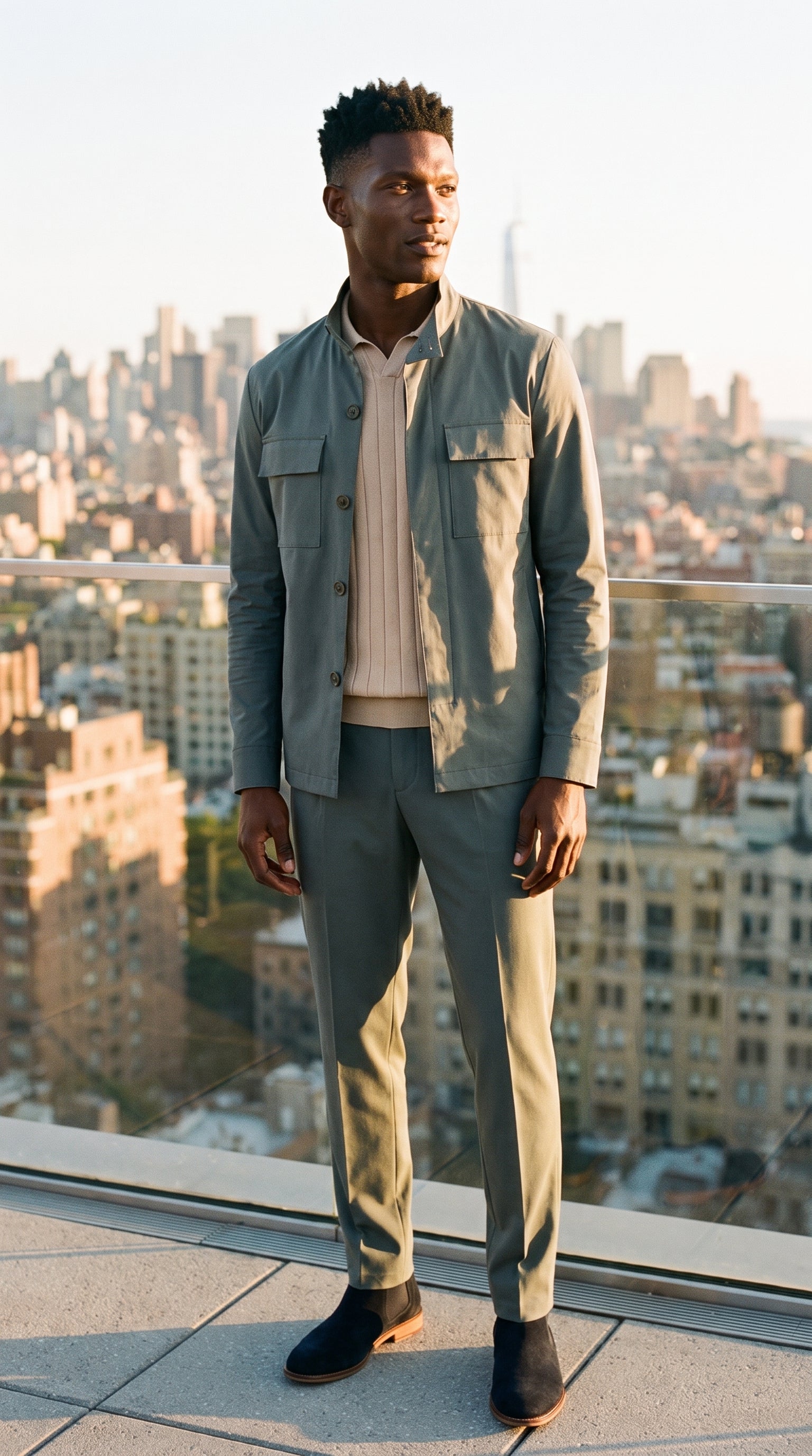 Look #404 styled with Beige ribbet poloshirt til mænd