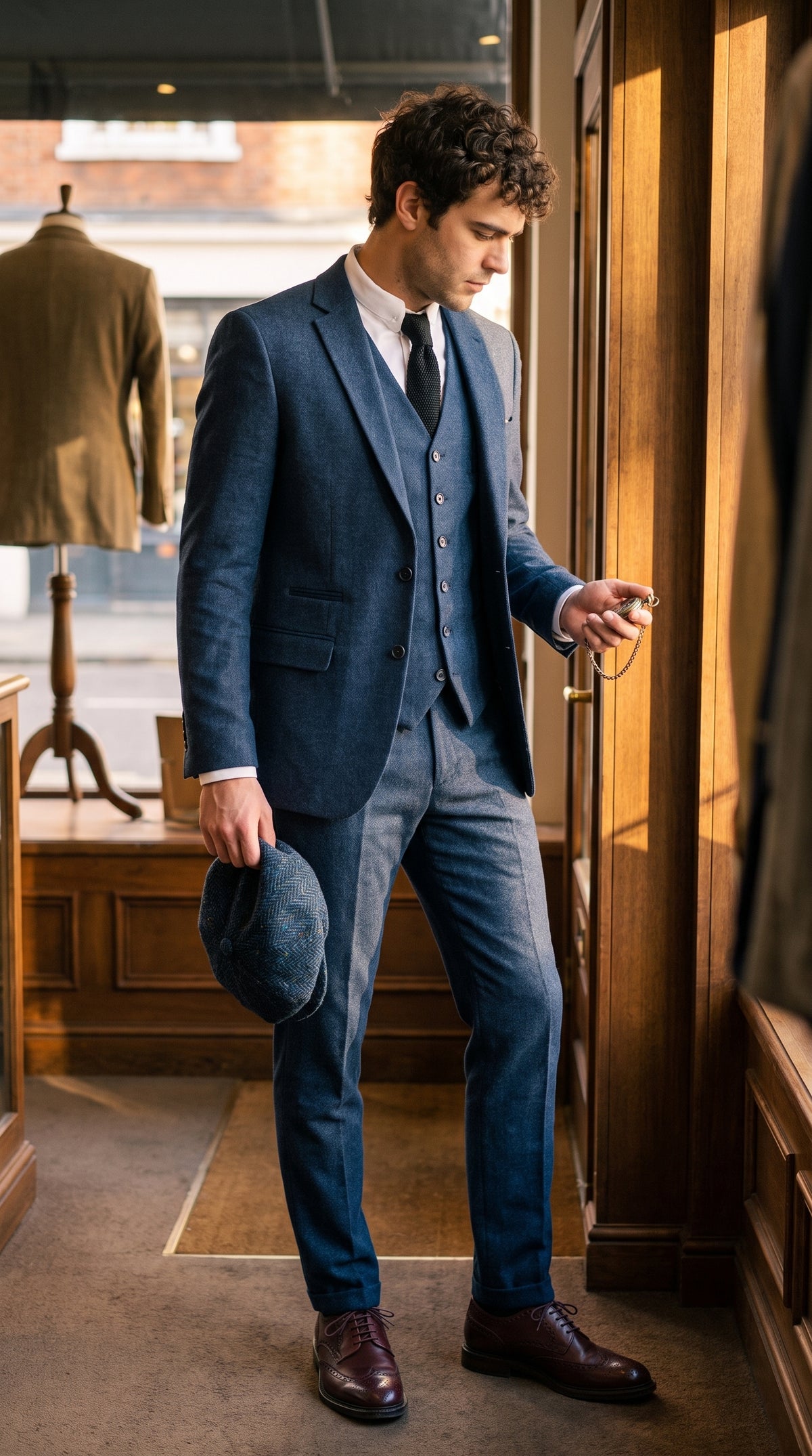 Look #828 styled with Herre Marineblå Peaky Blinders Ulddragt