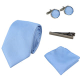Diamond Neck Blue Tie Gift Set Pocket Square Cuff Links Pin Tie For Shirt Satin