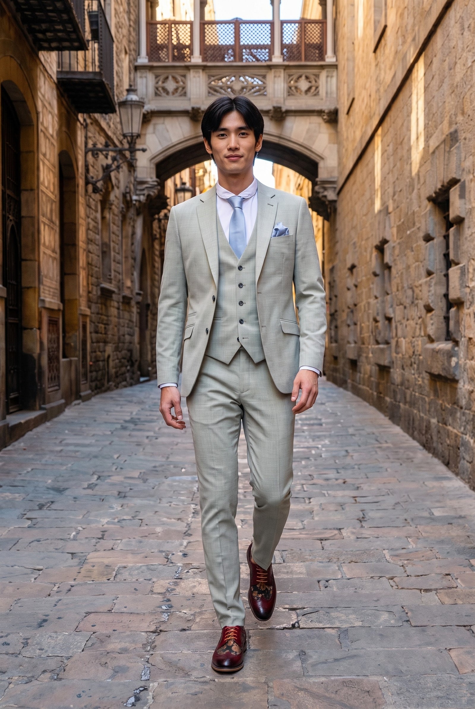 Look #238 styled with Camden - Herre Salviegrønt 3-delt skræddersyet jakkesæt