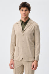 Herresæt med beige, blød jersey-print og elegant, casual jakkesæt, blazer og bukser