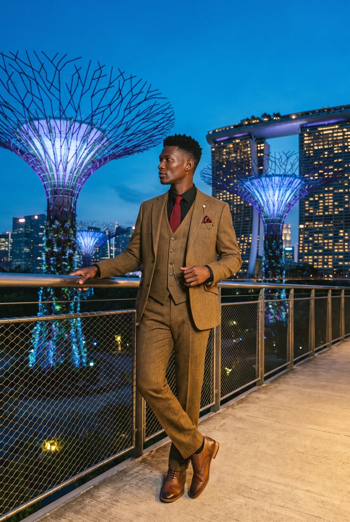 Look #958 styled with Thomas - Herre brunt 3-delt jakkesæt i uldblanding i tweed