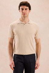 Beige ribbet poloshirt til mænd