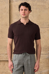 Brun ribbet poloshirt til mænd