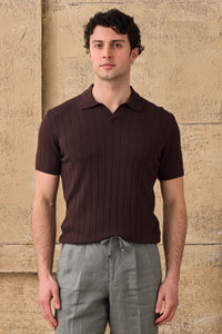 Brun ribbet poloshirt til mænd