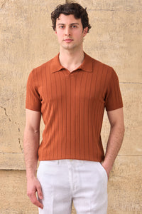 Herrer Rust Orange Ribbet Strikpoloshirt
