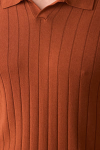 Herrer Rust Orange Ribbet Strikpoloshirt