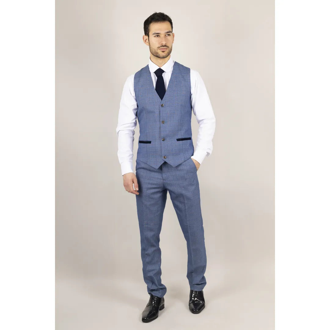 Earl - Men's Blue Checked Waistcoat