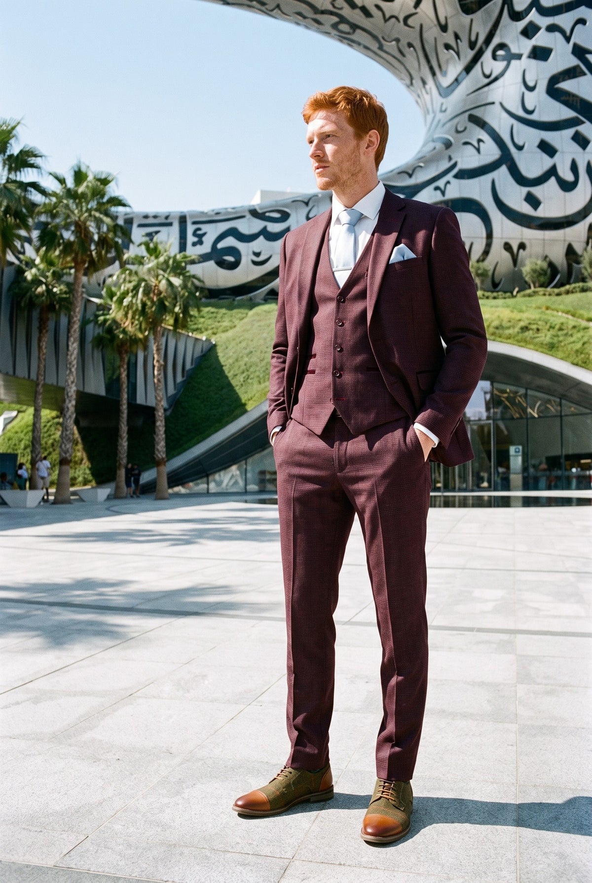 Look #286 styled with Regent - Herrevinrødt 3-delt Prince of Wales ternet jakkesæt