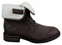 Mens Black Brown Military Ankle Leather Fleece Fur Lined Casual Army Combat Boots