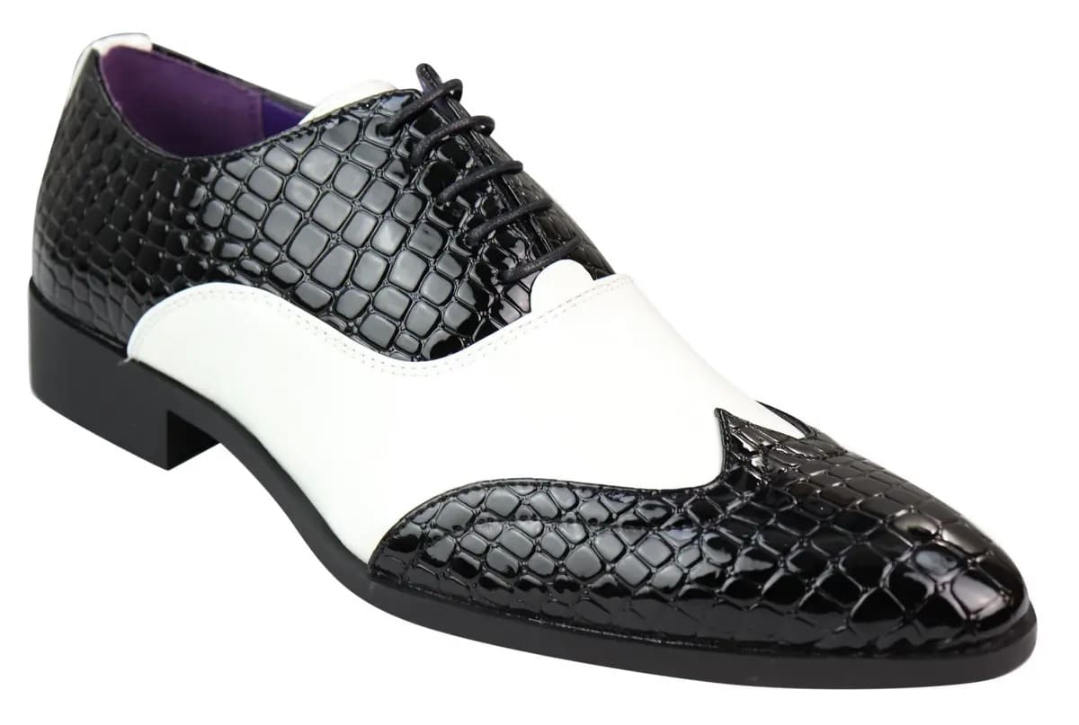 Mens Faux Croc Skin Black & White Shoes