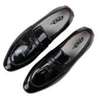 Men's Patent Tassel Slip On Black Loafers