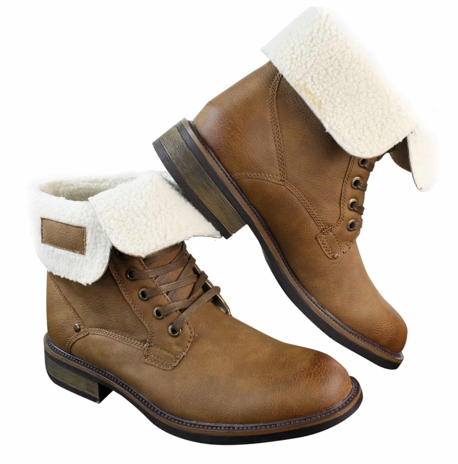 Mens Tan Brown Military Ankle Leather Fleece Fur Lined Casual Army Combat Boots