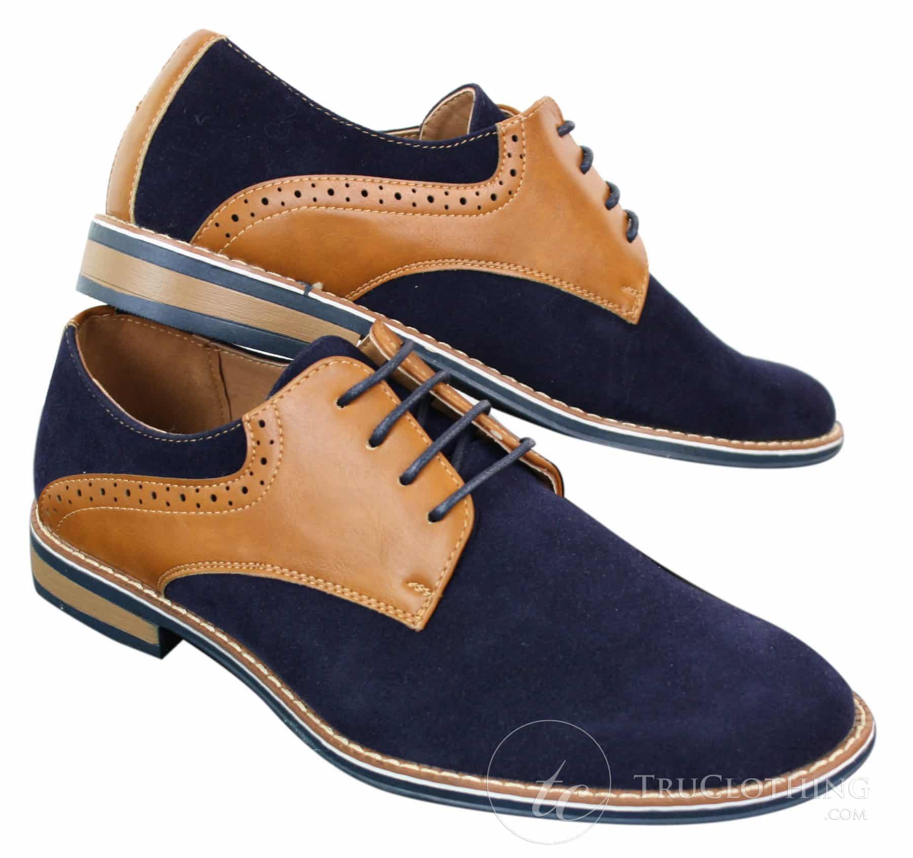 Elong K23 - Mens Suede Leather Laced Shoes Smart Casual Tan Brown PU Comfort Fit Round Toe