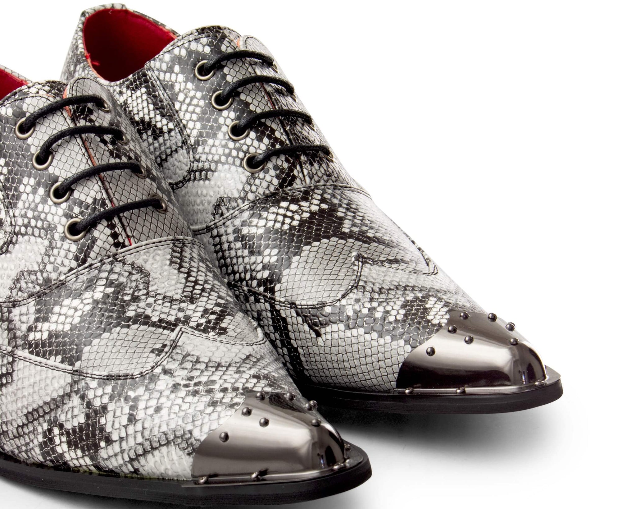 Mens Grey Snakeskin Design Shoes with Metal Toe