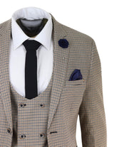 Mens Beige Navy Check Suit