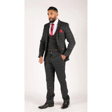 Marineblåt vinrødt ternet sildebensmønster i tweed i vintage-stil med 3 dele fra New Marc Darcy