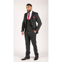 Marineblåt vinrødt ternet sildebensmønster i tweed i vintage-stil med 3 dele fra New Marc Darcy