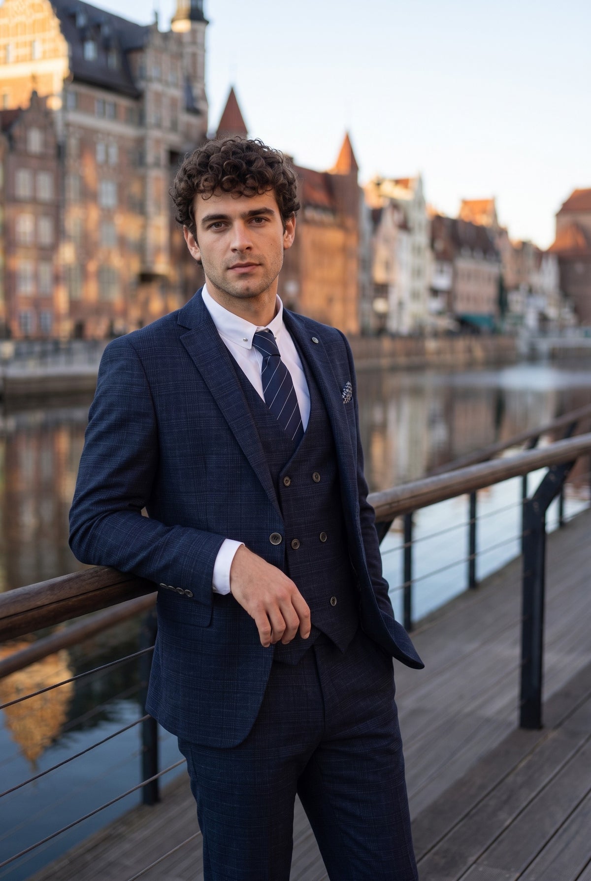 Look #344 styled with Luis - Herre blåt ternet slim fit 3-delt jakkesæt