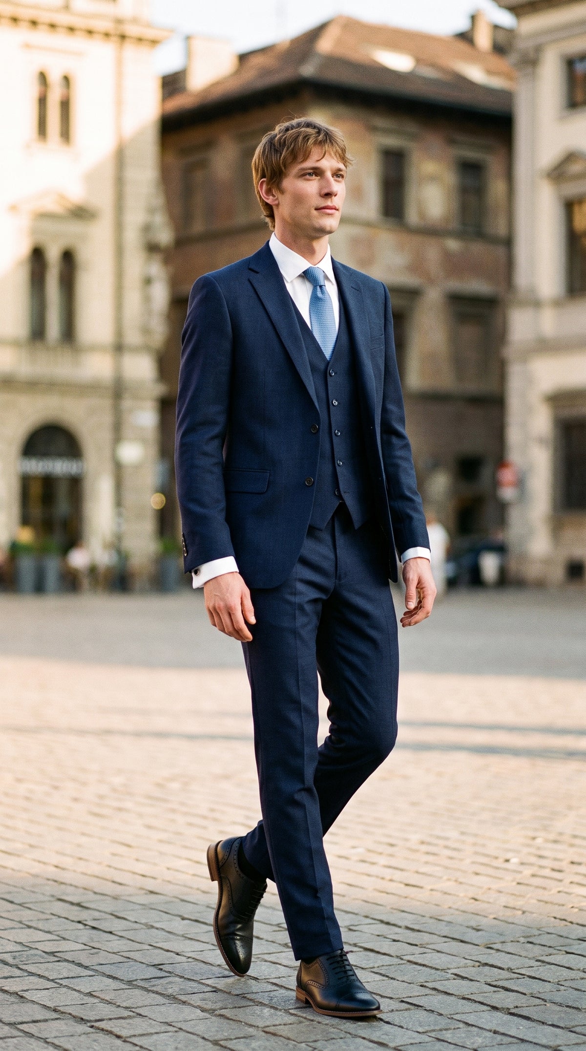 Look #822 styled with James - Herre marineblåt 3-delt skræddersyet jakkesæt i uld