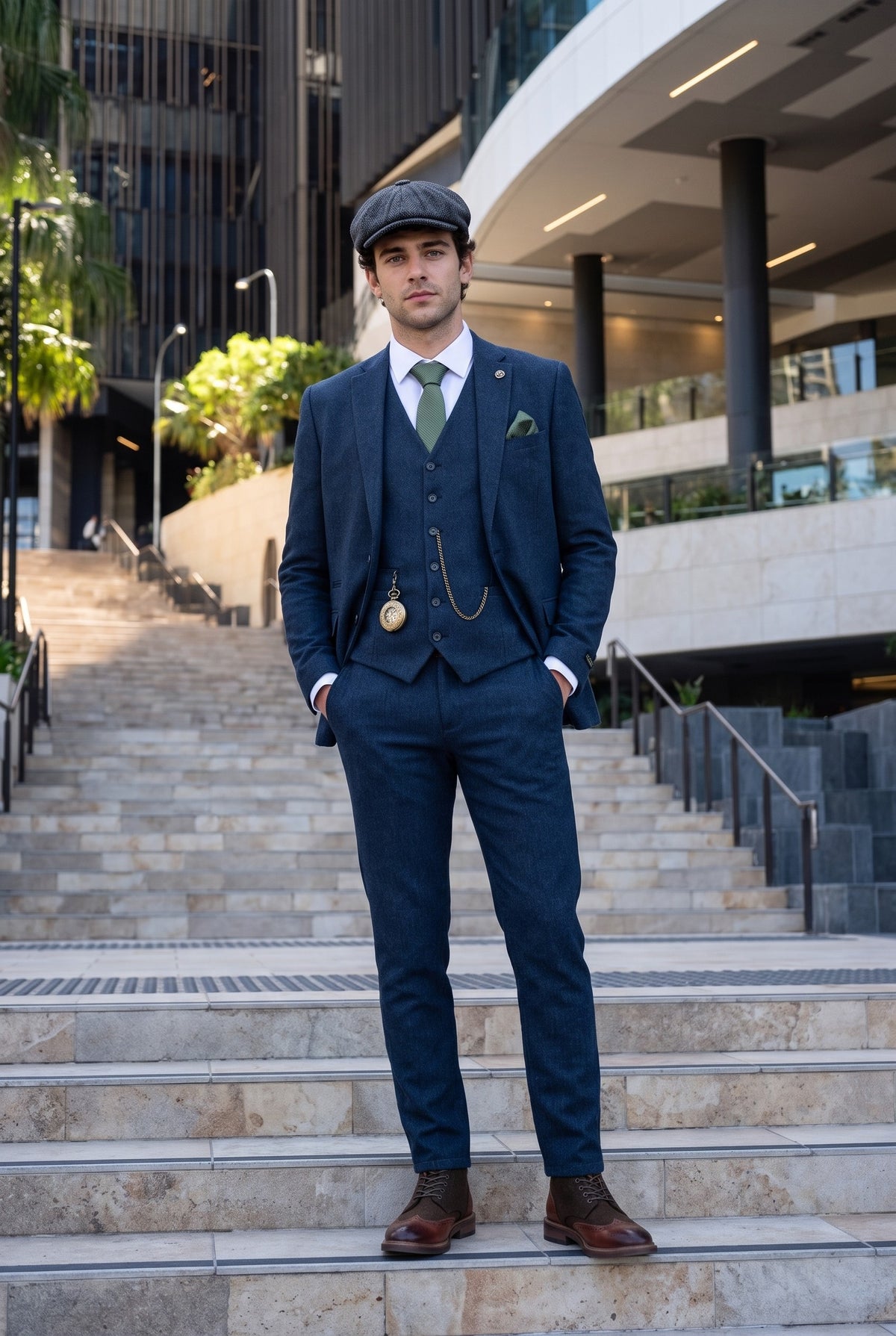 Look #385 styled with Herre Marineblå Peaky Blinders Ulddragt